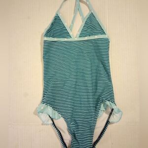 Striped one piece with ruffle leg